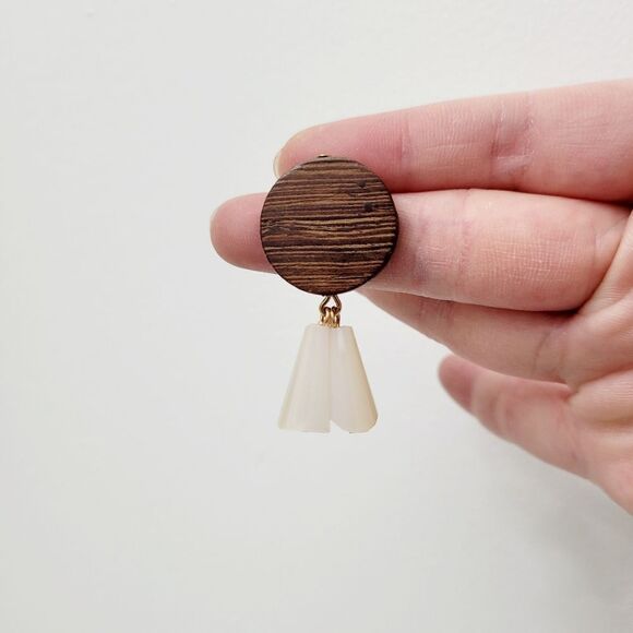 Brand New True Love Wooden With White Beads Earrings - Picture 3 of 9